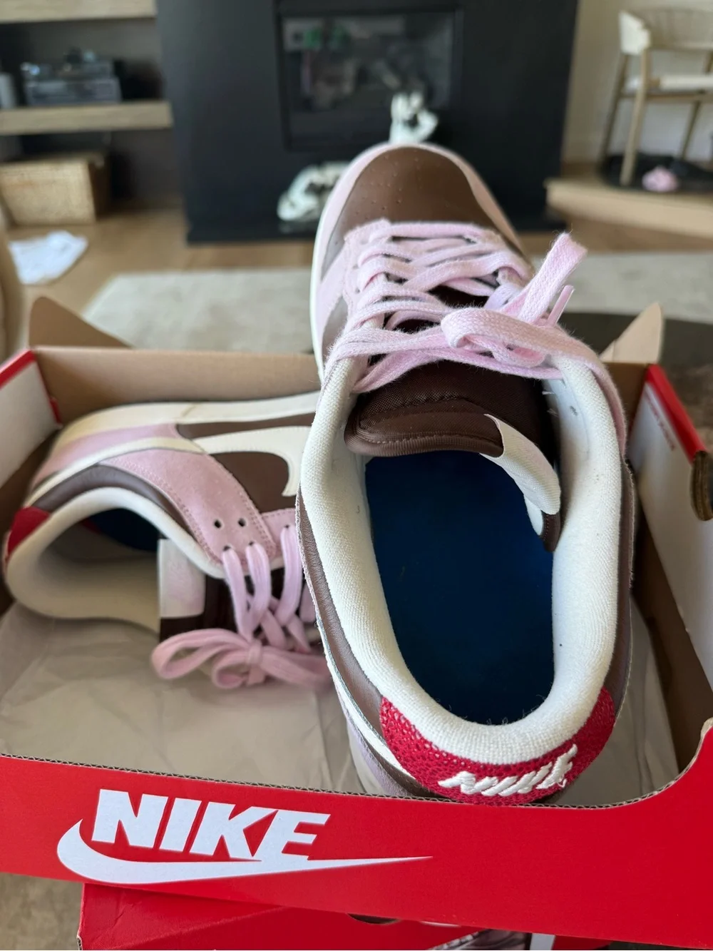 Nike Pink and Brown Low-Top Sneakers with White Swoosh